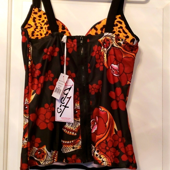 Iron Fist Dia de los Muertes Day of the Dead Sugar Skull Siesta corset top NWTxl - Picture 4 of 7